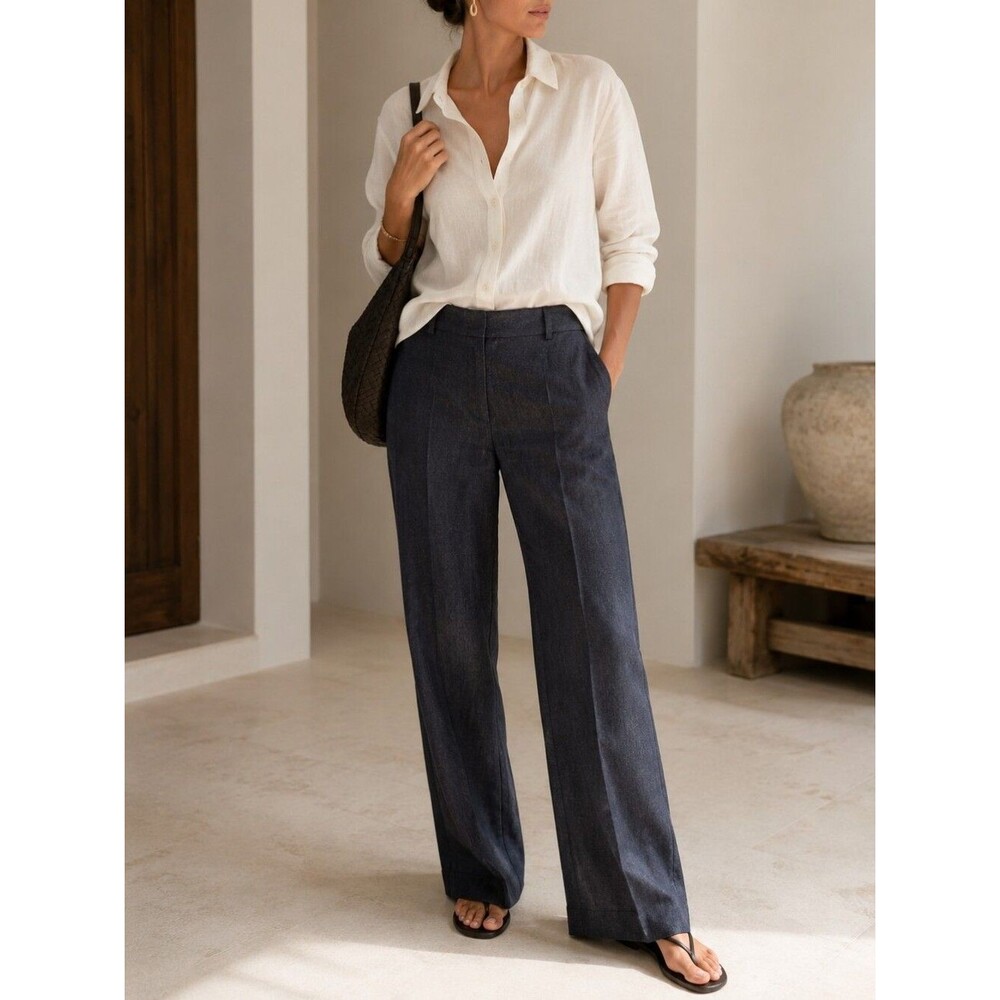 The Limited Drew Fit Women's Trouser Pants Size 4 Blue Straight Leg L